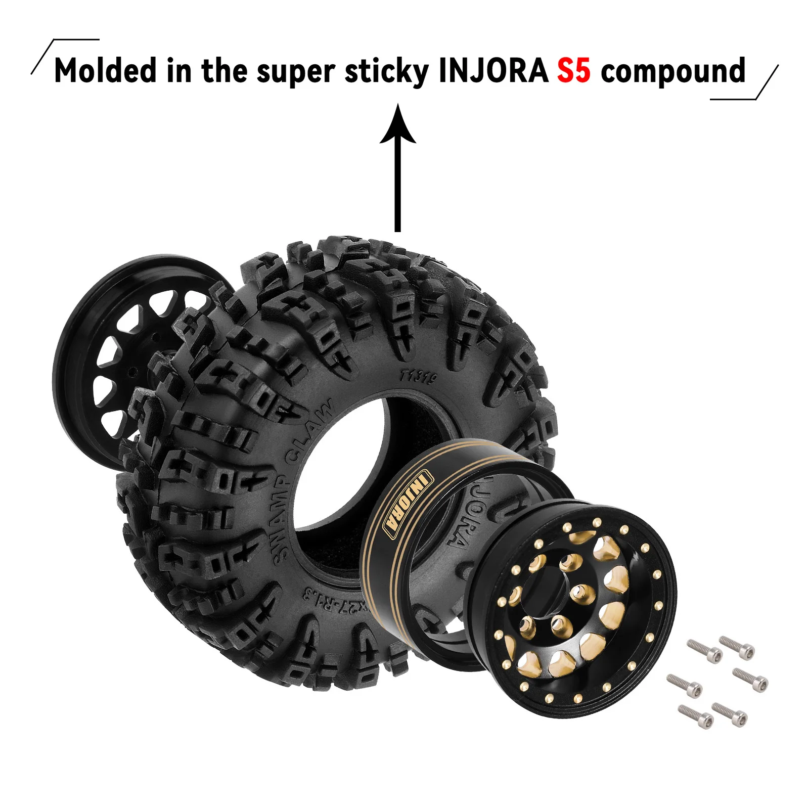 INJORA 87g Brass Swamp Claw 70*27mm S5 Mud Terrain 1.3" Wheel Tires Set for 1/18 1/24 RC Crawler Car
