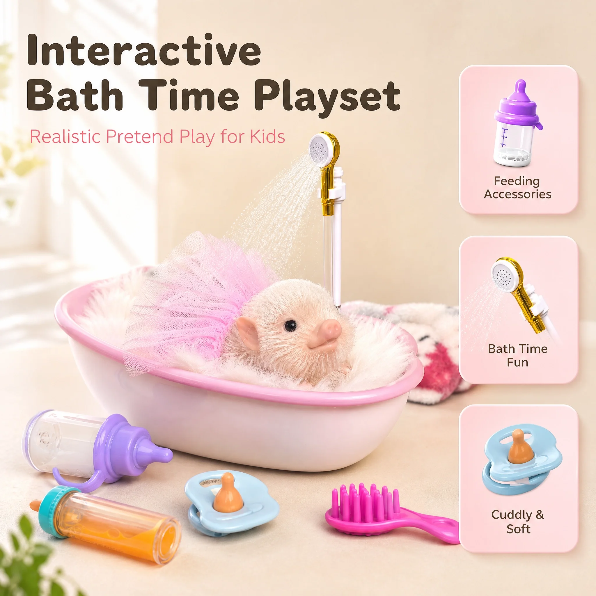 5 Inch Silicone Piglet Soft Cute Mini Realistic Animals with Accessories Lifelike Reborn Newborn Pig Doll Decompression Toy Gift