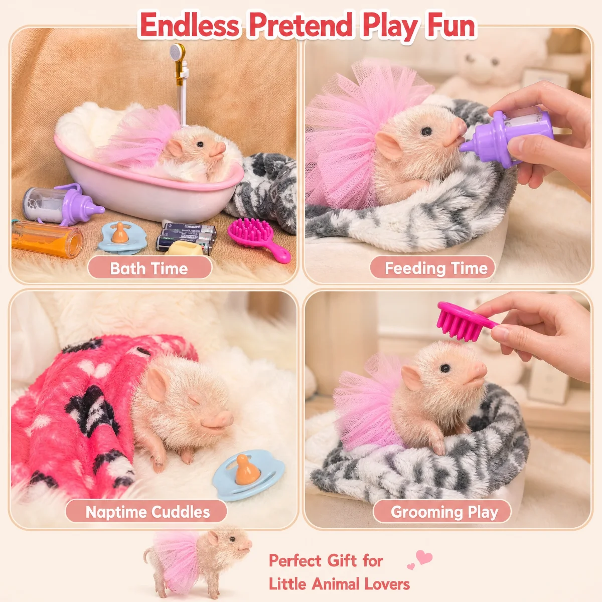 5 Inch Silicone Piglet Soft Cute Mini Realistic Animals with Accessories Lifelike Reborn Newborn Pig Doll Decompression Toy Gift