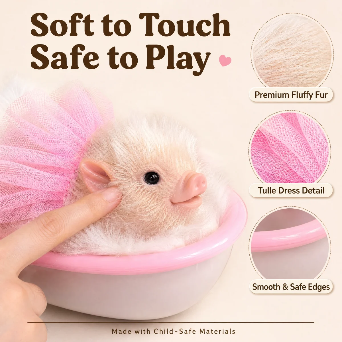 5 Inch Silicone Piglet Soft Cute Mini Realistic Animals with Accessories Lifelike Reborn Newborn Pig Doll Decompression Toy Gift