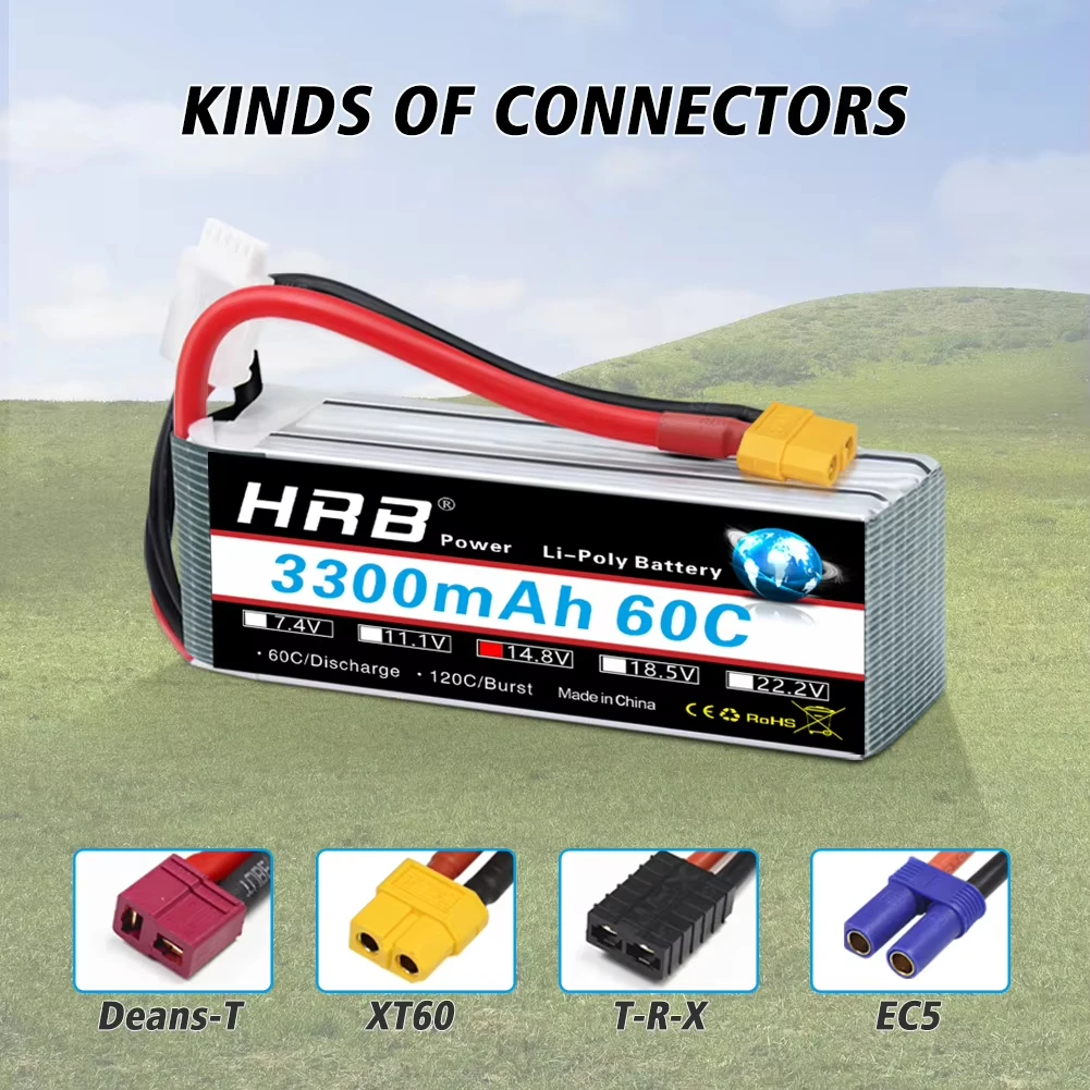 HRB 14.8V 4S 3300mah Lipo Battery XT60 60C For RC FPV Airplanes Drone Racing Boat Car Parts