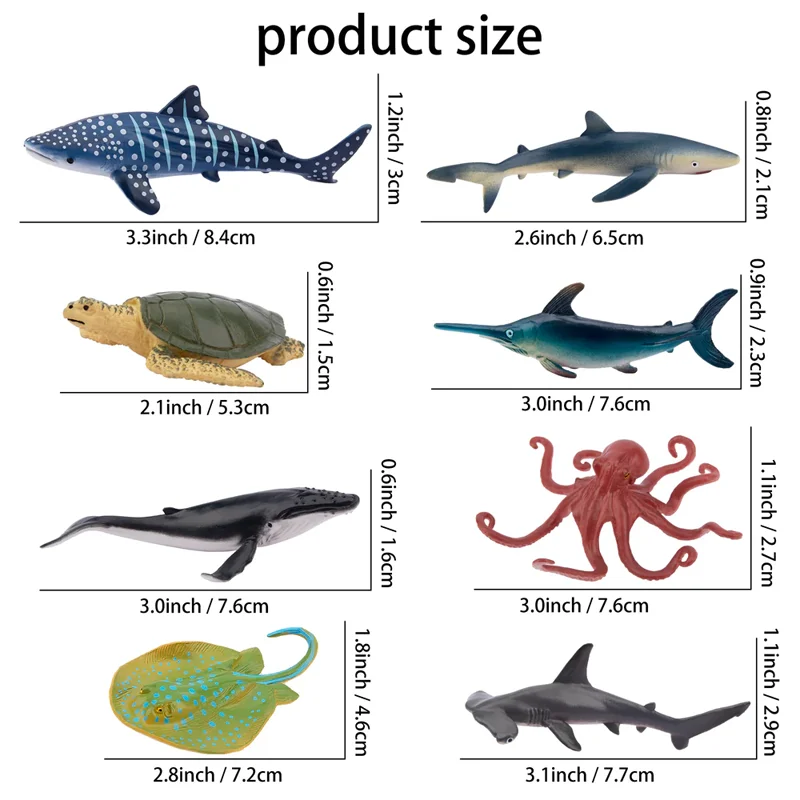24Pcs Simulation Shark Ocean Animal Model Toy Mini Sea Turtle Figures Dolls Action Figurines Toys for Children Set Gift