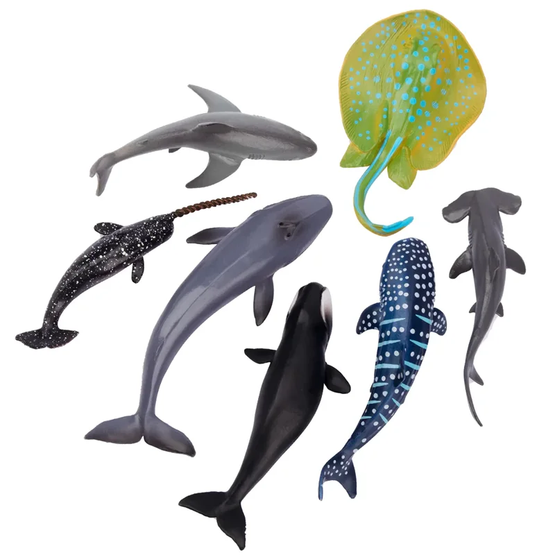 24Pcs Simulation Shark Ocean Animal Model Toy Mini Sea Turtle Figures Dolls Action Figurines Toys for Children Set Gift