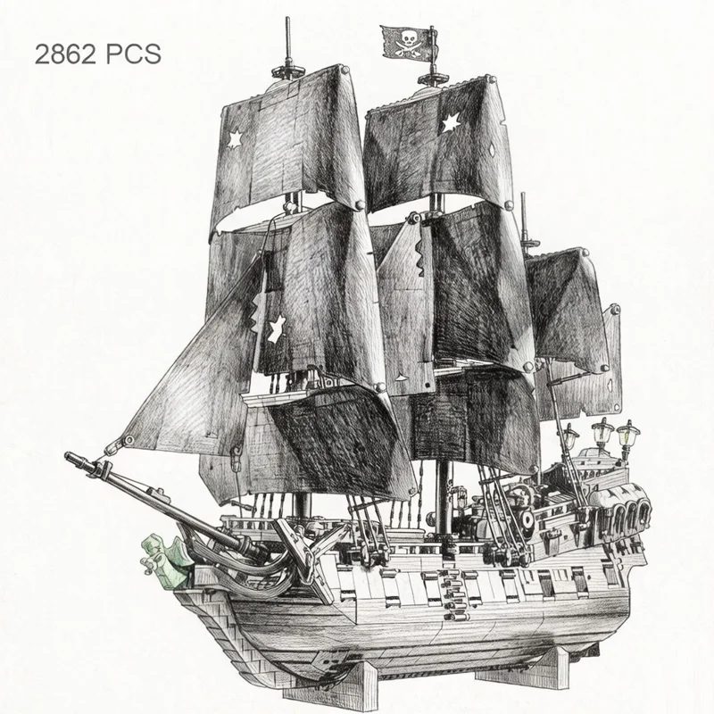 New 2862PCS Boat Black Pirate Ship Building Blocks  Model Assembly Bricks Toys For Birthday Holiday Gifts