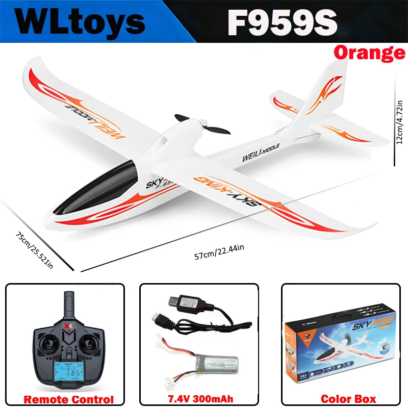 Wltoys F959S 2.4G 3CH RC Airplane With Gyro Sky King Fixed Plane Push-speed Glider RTF Version For Kids And Adults Gift
