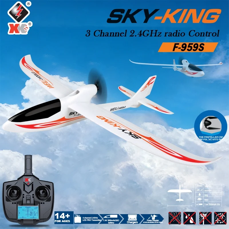Wltoys F959S 2.4G 3CH RC Airplane With Gyro Sky King Fixed Plane Push-speed Glider RTF Version For Kids And Adults Gift