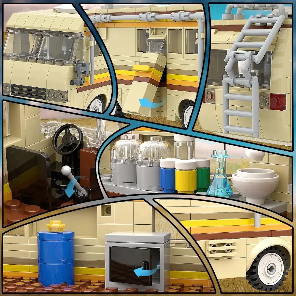 360Pcs Movie MOC Breaking Bad RV Bus Car Model Building Blocks Edacational Brick Toys for Children Birthday Gift
