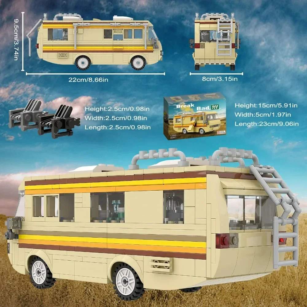 360Pcs Movie MOC Breaking Bad RV Bus Car Model Building Blocks Edacational Brick Toys for Children Birthday Gift