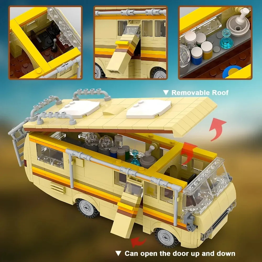 360Pcs Movie MOC Breaking Bad RV Bus Car Model Building Blocks Edacational Brick Toys for Children Birthday Gift