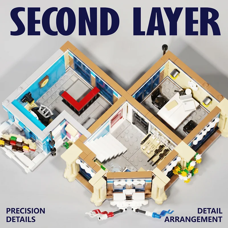Town Police Station with 6 Figures Modular Buildings Blocks City Center Street View Apartment Store Architecture Brick Model Kit Toy Adults DIY Gift 3111PCS