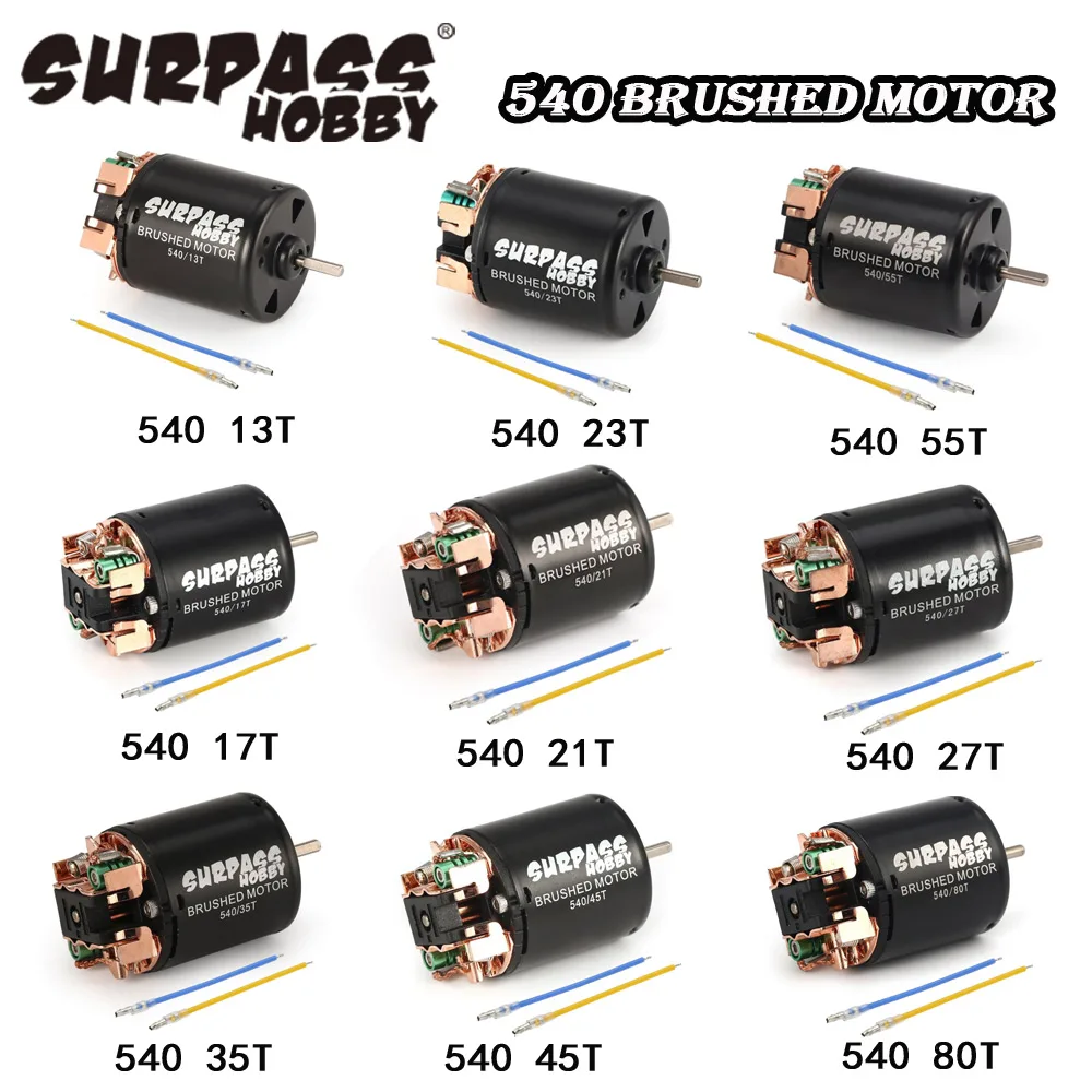 SURPASS HOBBY Combo 540 Brushed Motor 13T 17T 21T 23T 27T 35T 45T 55T 80T with 60A ESC for 1/10 RC Off-road Racing Car Truck