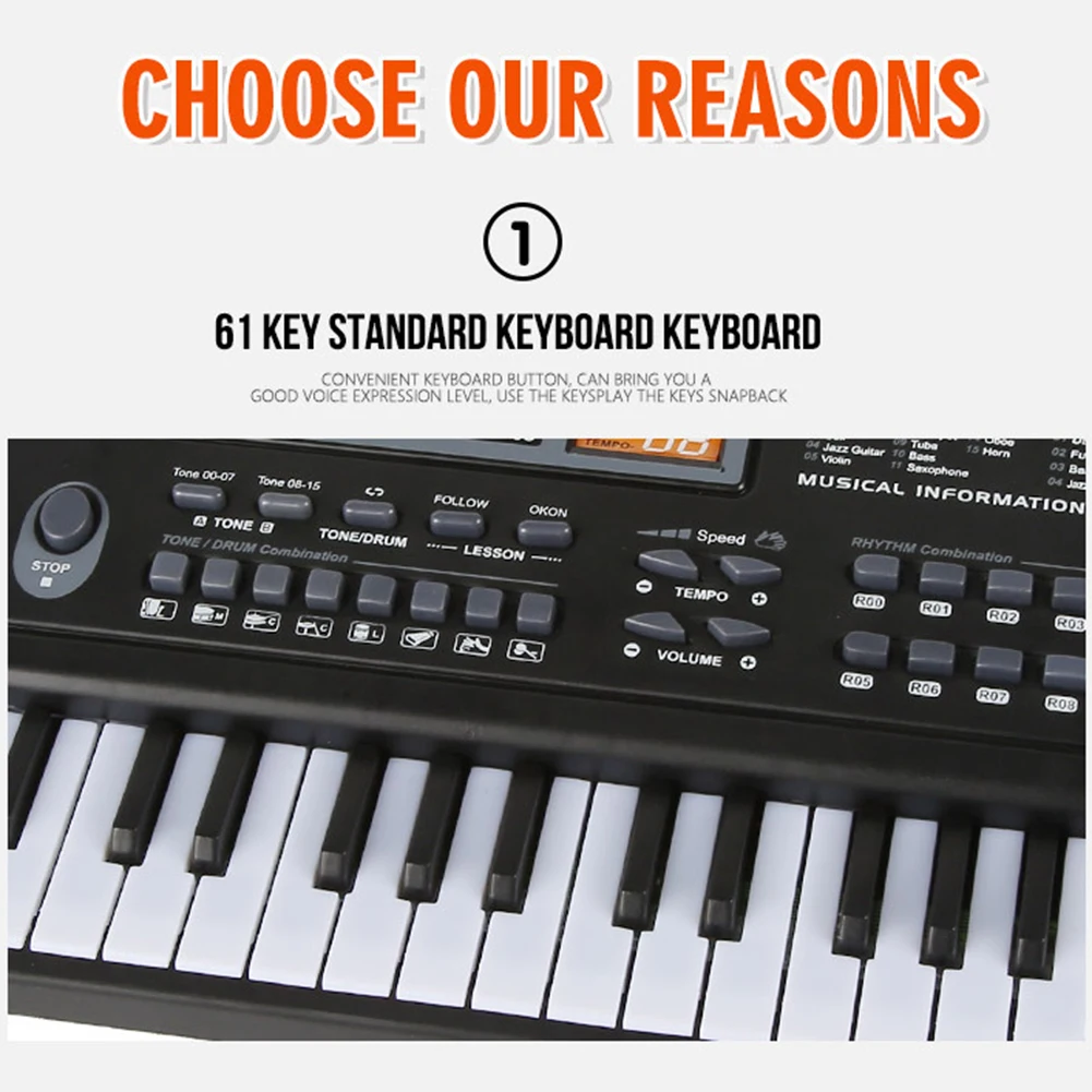 Kids Electronic Piano Keyboard Portable 61 Keys Organ with Microphone Education Toys Musical Instrument Gift for Child Beginner
