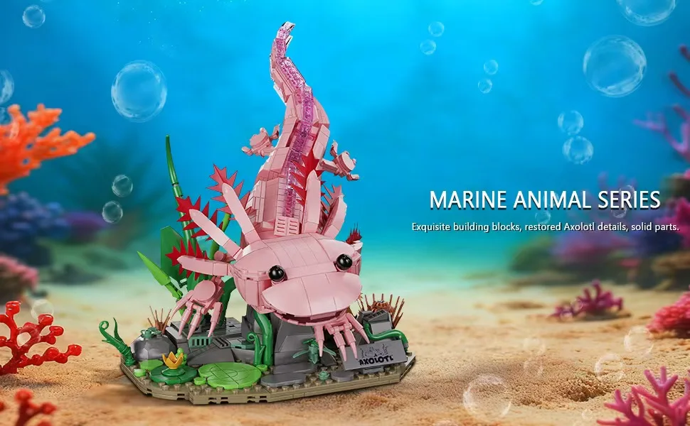 998Pcs Axolotl Building Blocks Set, Creative Amphibian Animal Model, DIY Assembly Bricks Toy, Desktop Decor Gift for Kids Adults