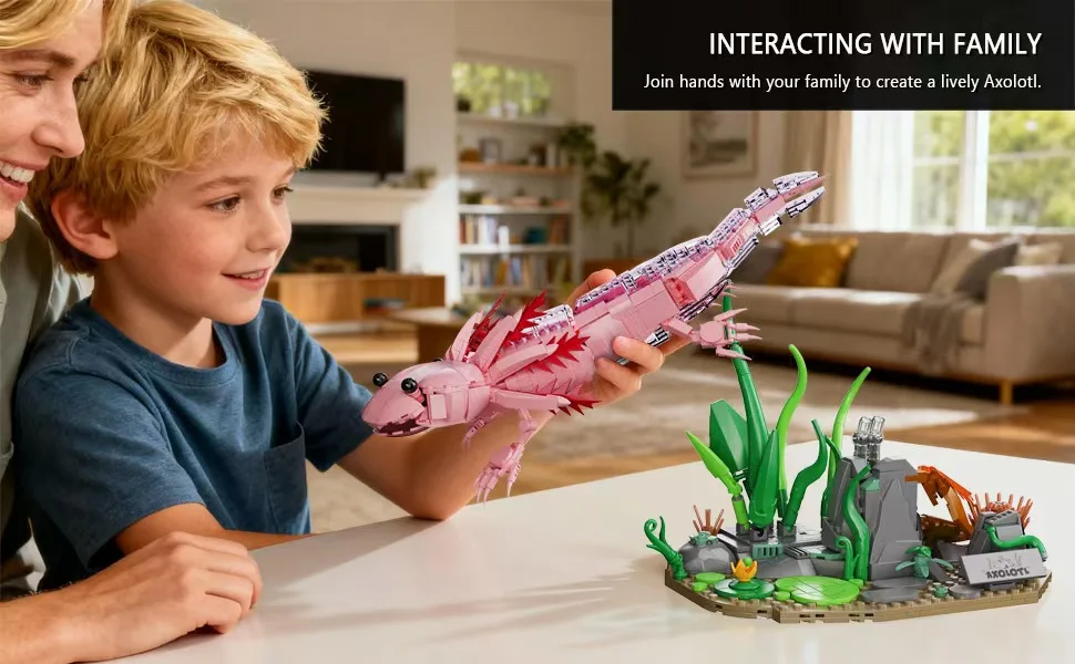 998Pcs Axolotl Building Blocks Set, Creative Amphibian Animal Model, DIY Assembly Bricks Toy, Desktop Decor Gift for Kids Adults