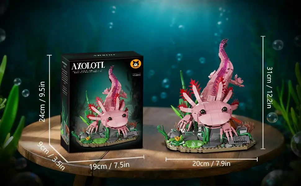 998Pcs Axolotl Building Blocks Set, Creative Amphibian Animal Model, DIY Assembly Bricks Toy, Desktop Decor Gift for Kids Adults