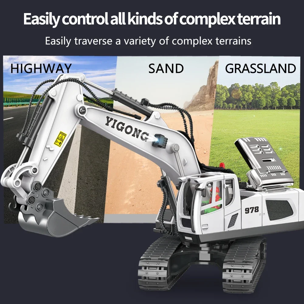 4WD Alloy RC Excavator Bulldozer Dump Truck Electric Remote Control Engineering Vehicle Model With Lights Sound Effects Toy Gift