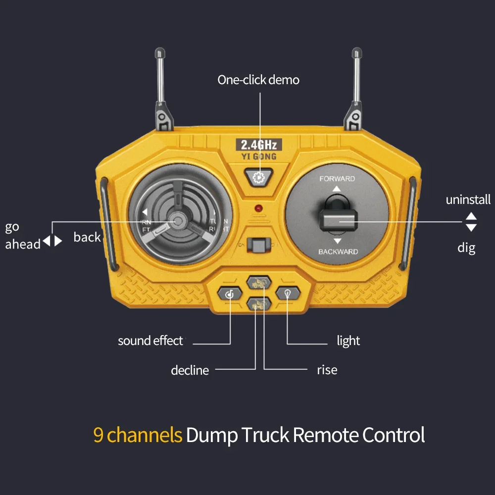 4WD Alloy RC Excavator Bulldozer Dump Truck Electric Remote Control Engineering Vehicle Model With Lights Sound Effects Toy Gift