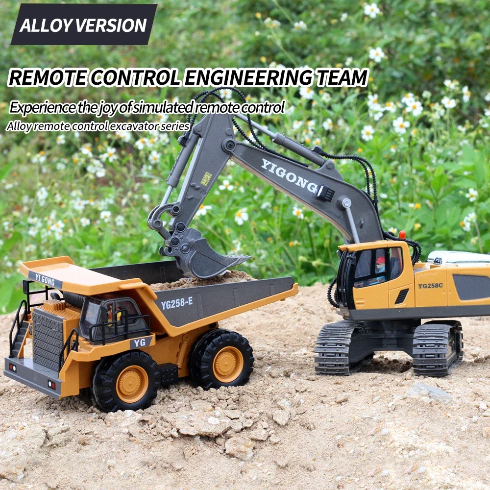 4WD Alloy RC Excavator Bulldozer Dump Truck Electric Remote Control Engineering Vehicle Model With Lights Sound Effects Toy Gift