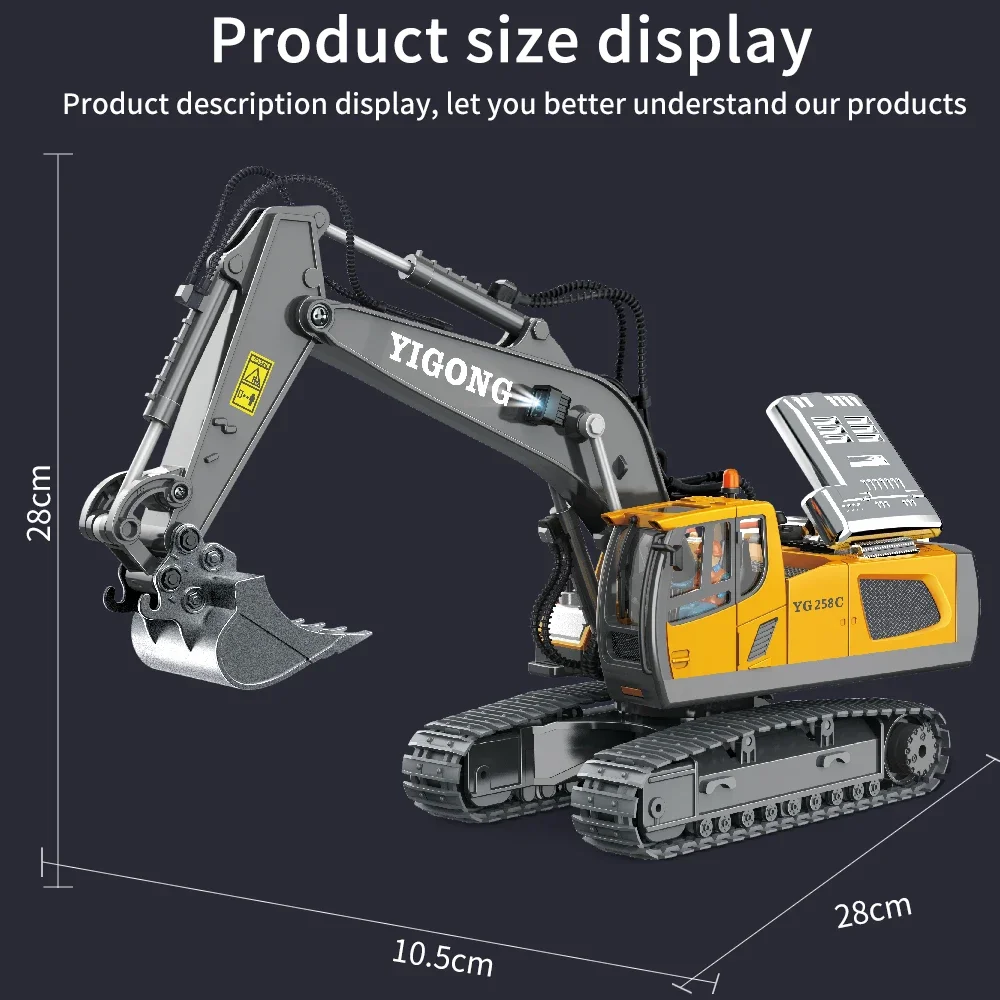 4WD Alloy RC Excavator Bulldozer Dump Truck Electric Remote Control Engineering Vehicle Model With Lights Sound Effects Toy Gift
