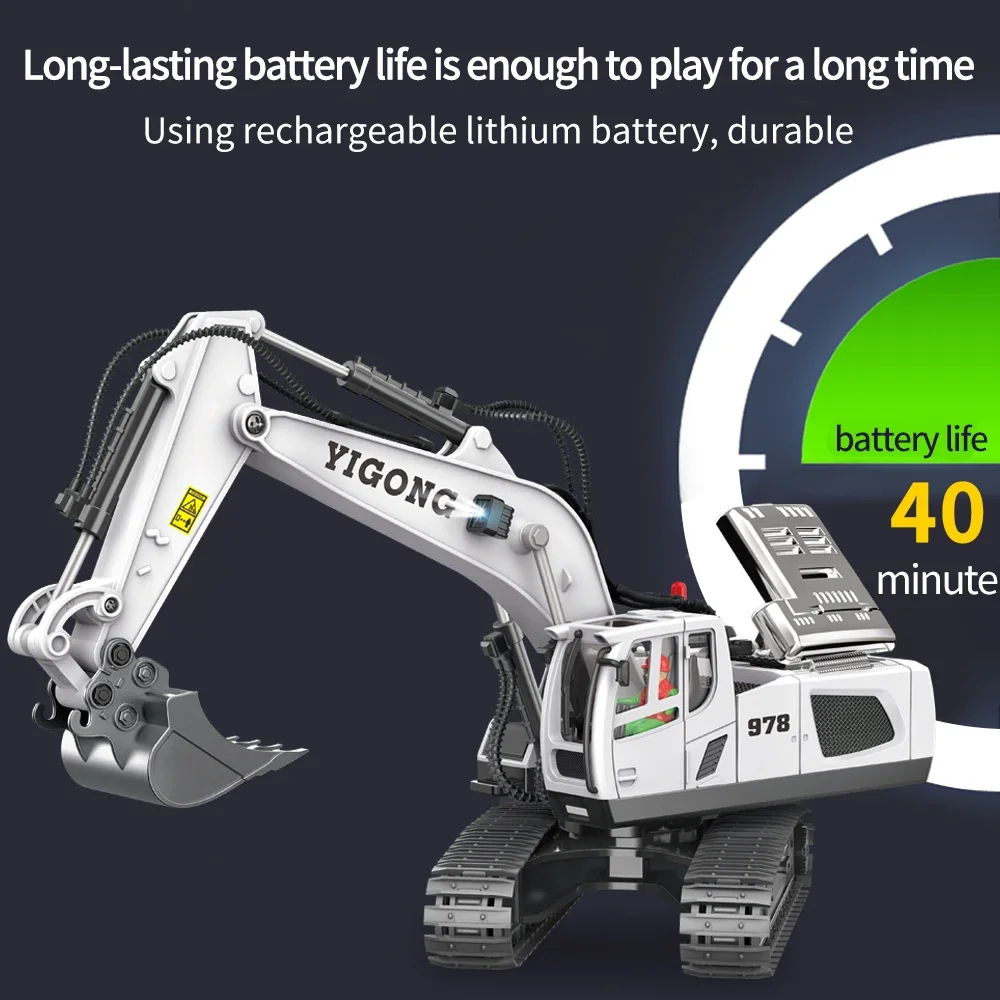 4WD Alloy RC Excavator Bulldozer Dump Truck Electric Remote Control Engineering Vehicle Model With Lights Sound Effects Toy Gift