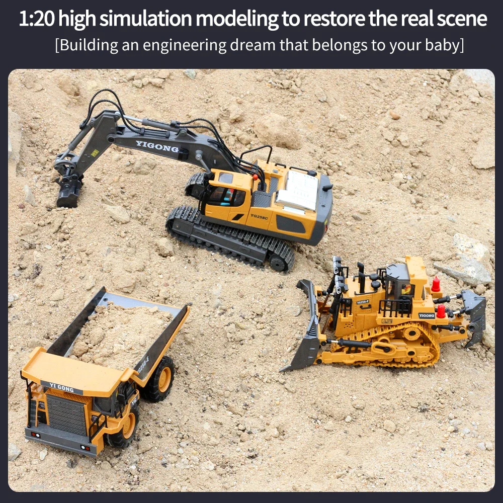 4WD Alloy RC Excavator Bulldozer Dump Truck Electric Remote Control Engineering Vehicle Model With Lights Sound Effects Toy Gift