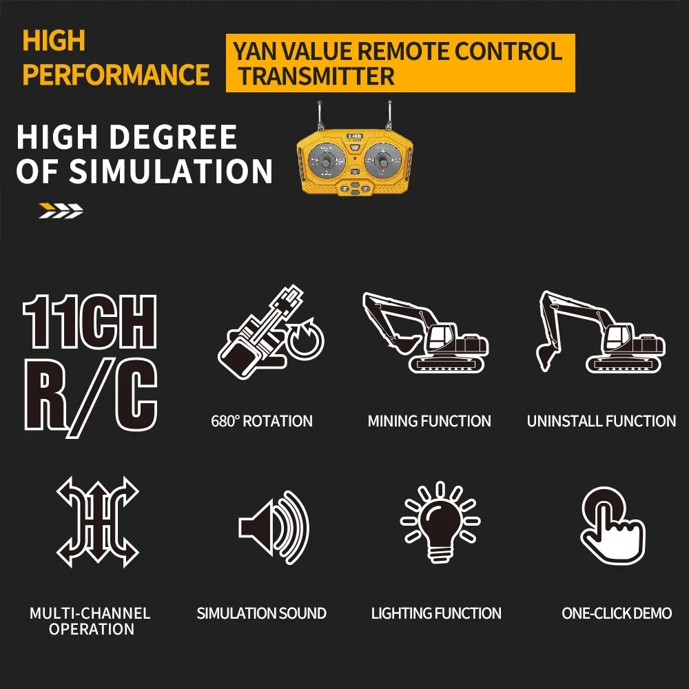 4WD Alloy RC Excavator Bulldozer Dump Truck Electric Remote Control Engineering Vehicle Model With Lights Sound Effects Toy Gift