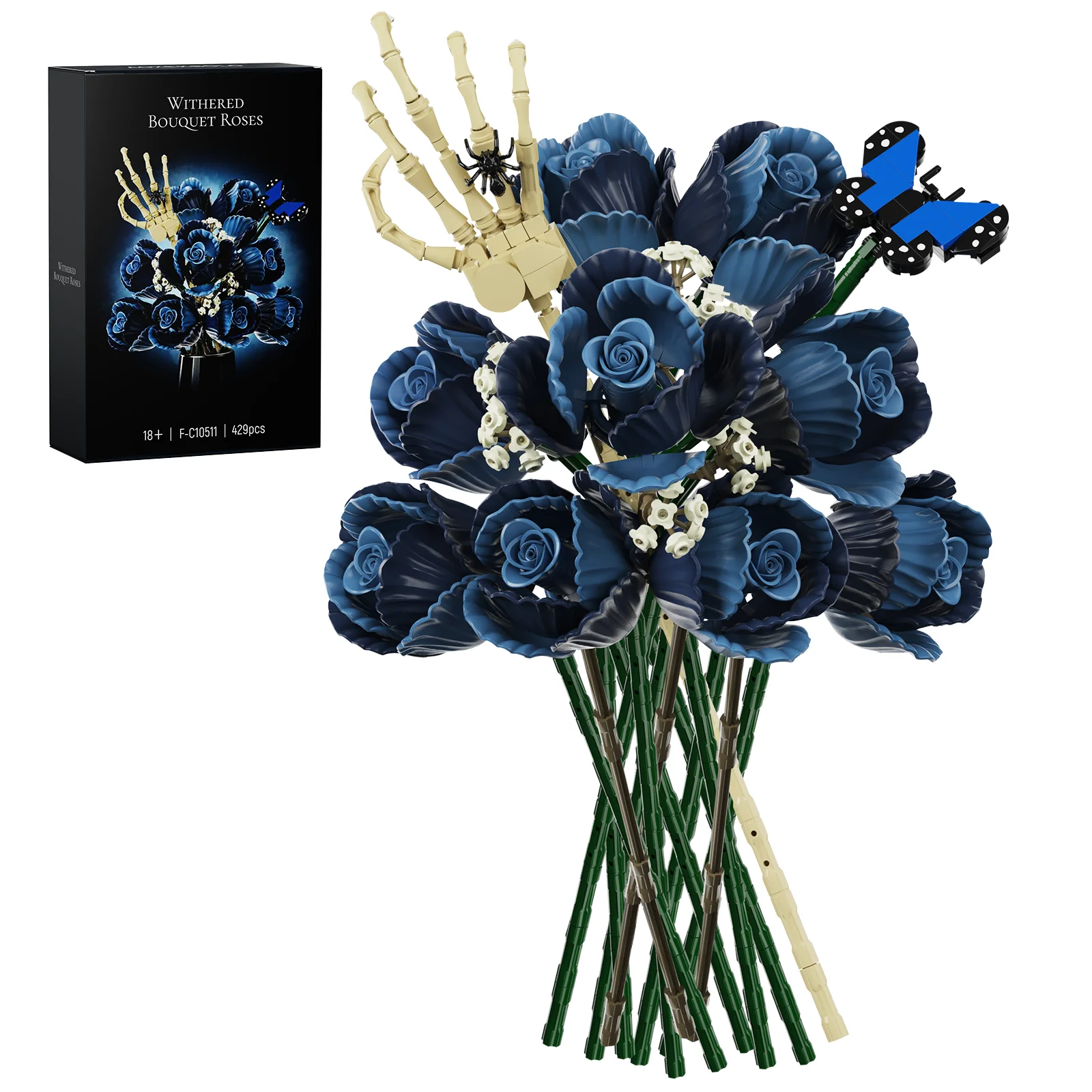 Corpse Bride Bouquet Building Blocks Set Room Decoration Blue Roses Flowers Model Toys Gifts for Mother Day Lover Day