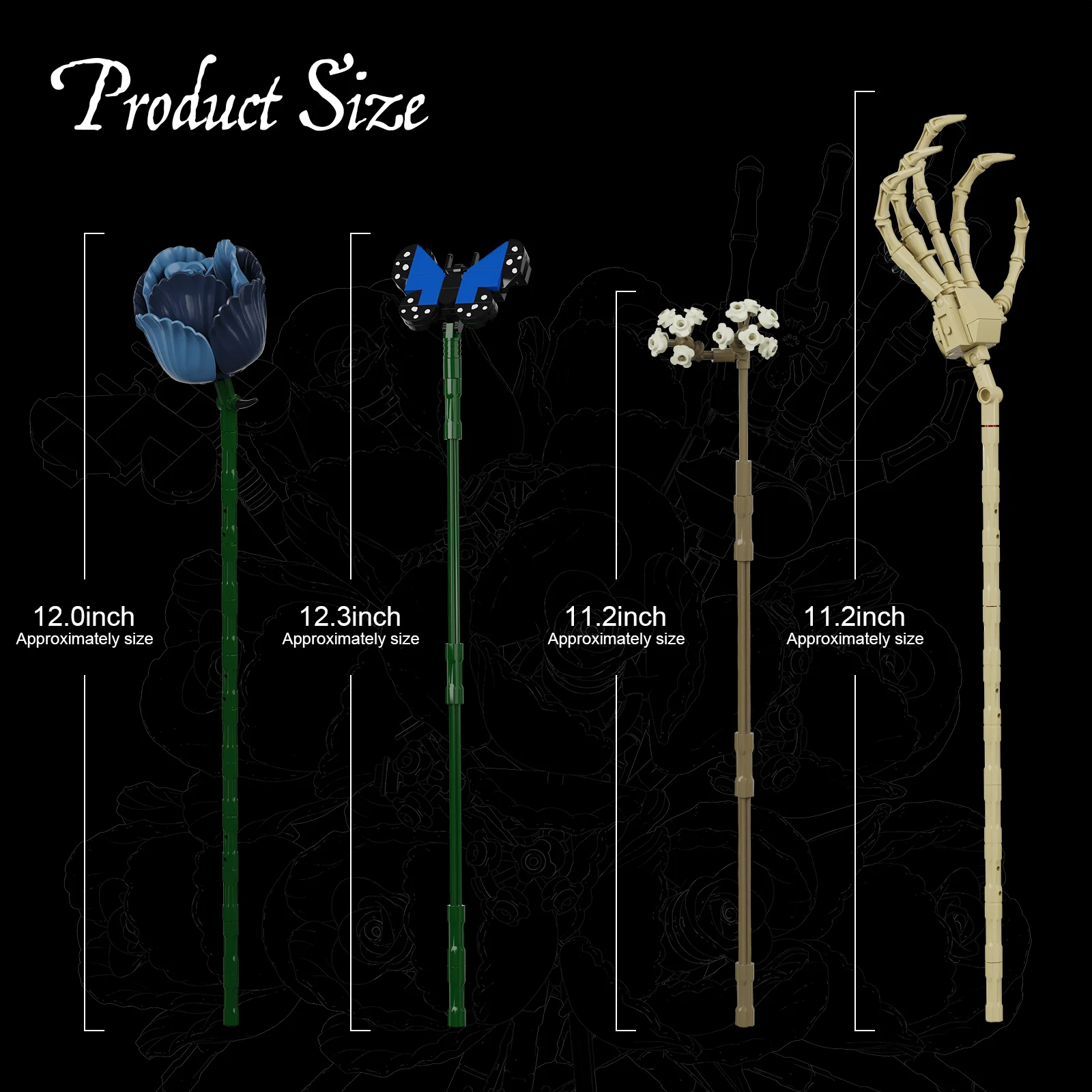 Corpse Bride Bouquet Building Blocks Set Room Decoration Blue Roses Flowers Model Toys Gifts for Mother Day Lover Day