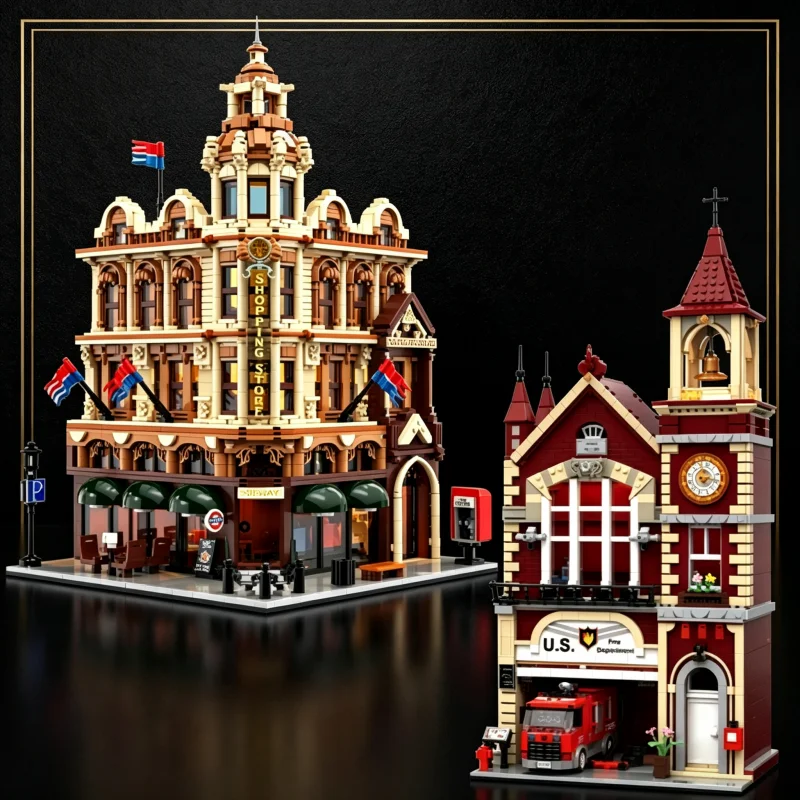 2122 Pcs European Style Shopping Mall Building Blocks City Street View Modular Architecture Model DIY Bricks Construction Toy fo