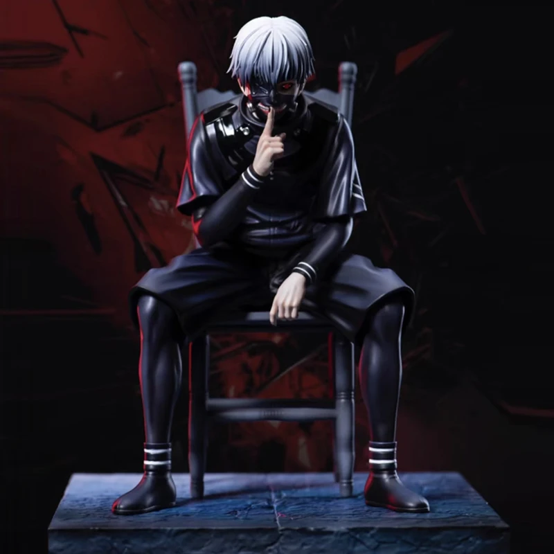 20cm Ken Kaneki Sitting Figure Tokyo Ghoul GK Replaceable Double Head Double Arms Statue With Base Anime Model Toy Deco Boy Gift