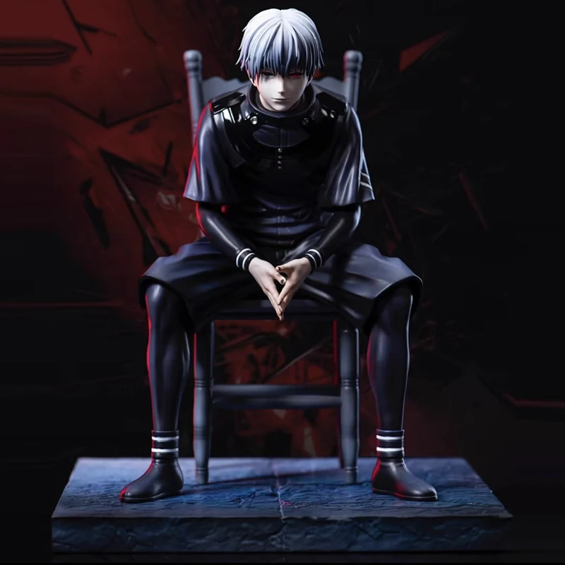 20cm Ken Kaneki Sitting Figure Tokyo Ghoul GK Replaceable Double Head Double Arms Statue With Base Anime Model Toy Deco Boy Gift