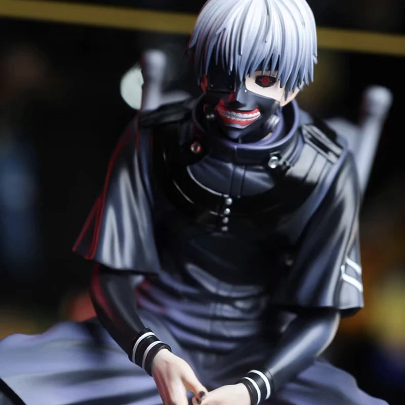 20cm Ken Kaneki Sitting Figure Tokyo Ghoul GK Replaceable Double Head Double Arms Statue With Base Anime Model Toy Deco Boy Gift