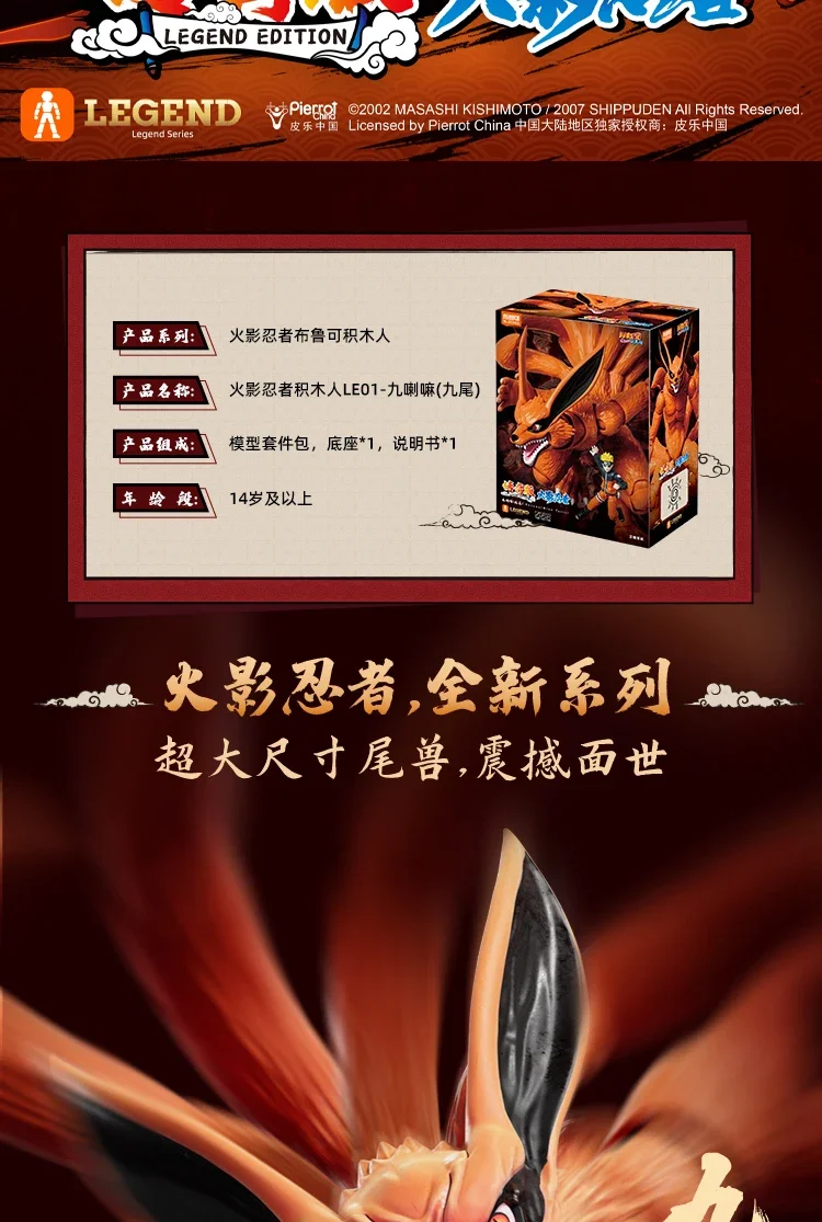 BLOKEES Original NARUTO Uchiha Madara Kyuubi Kurama Sasuke Minato Bijyudama Shippūden Bijuu Assembled Action Figure Toy Model