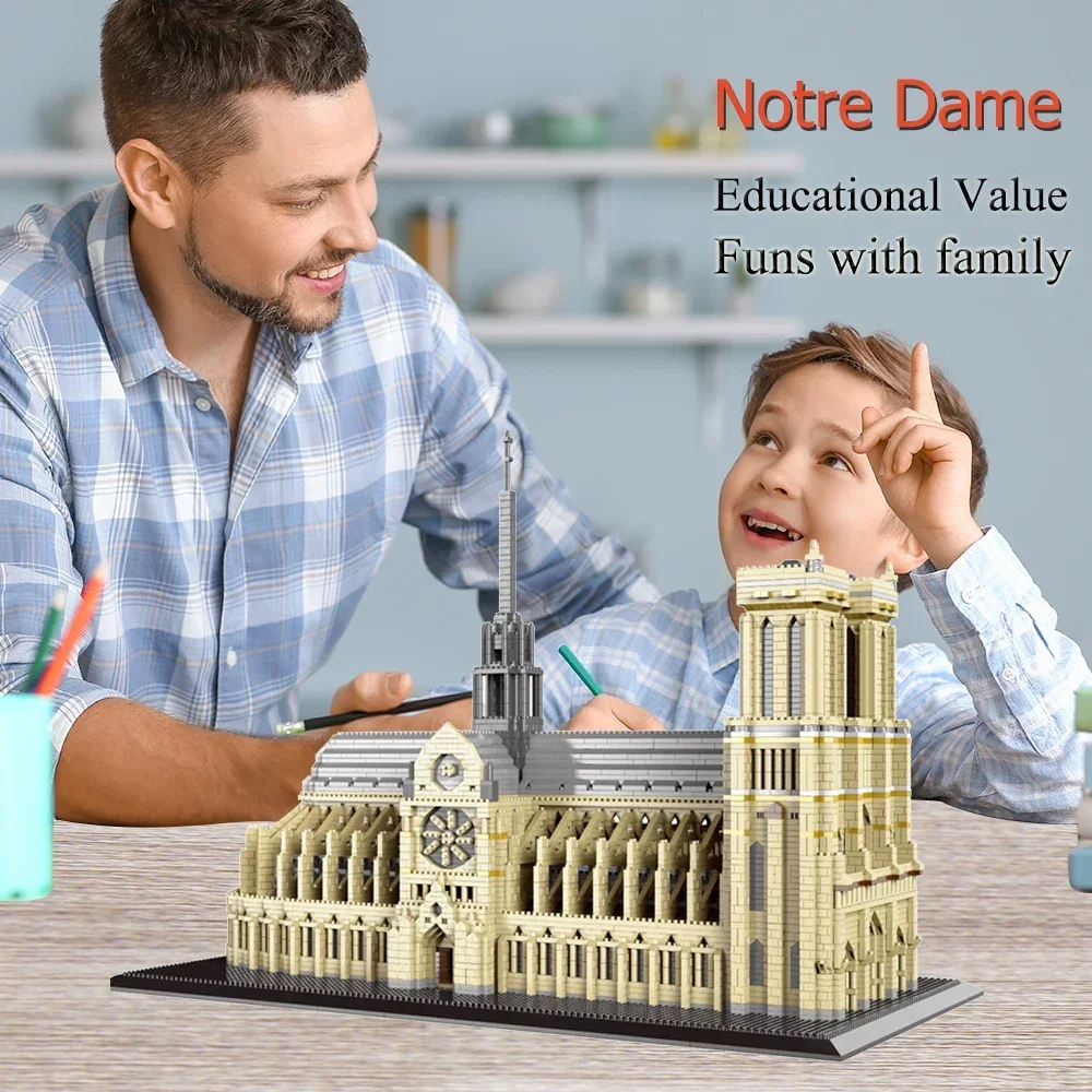 Knew Built Paris Notre-Dame Historic Micro Mini Blocks Toys - 7300+ Pieces, 48x36x24cm Large Model Kit for Adults & Collectors
