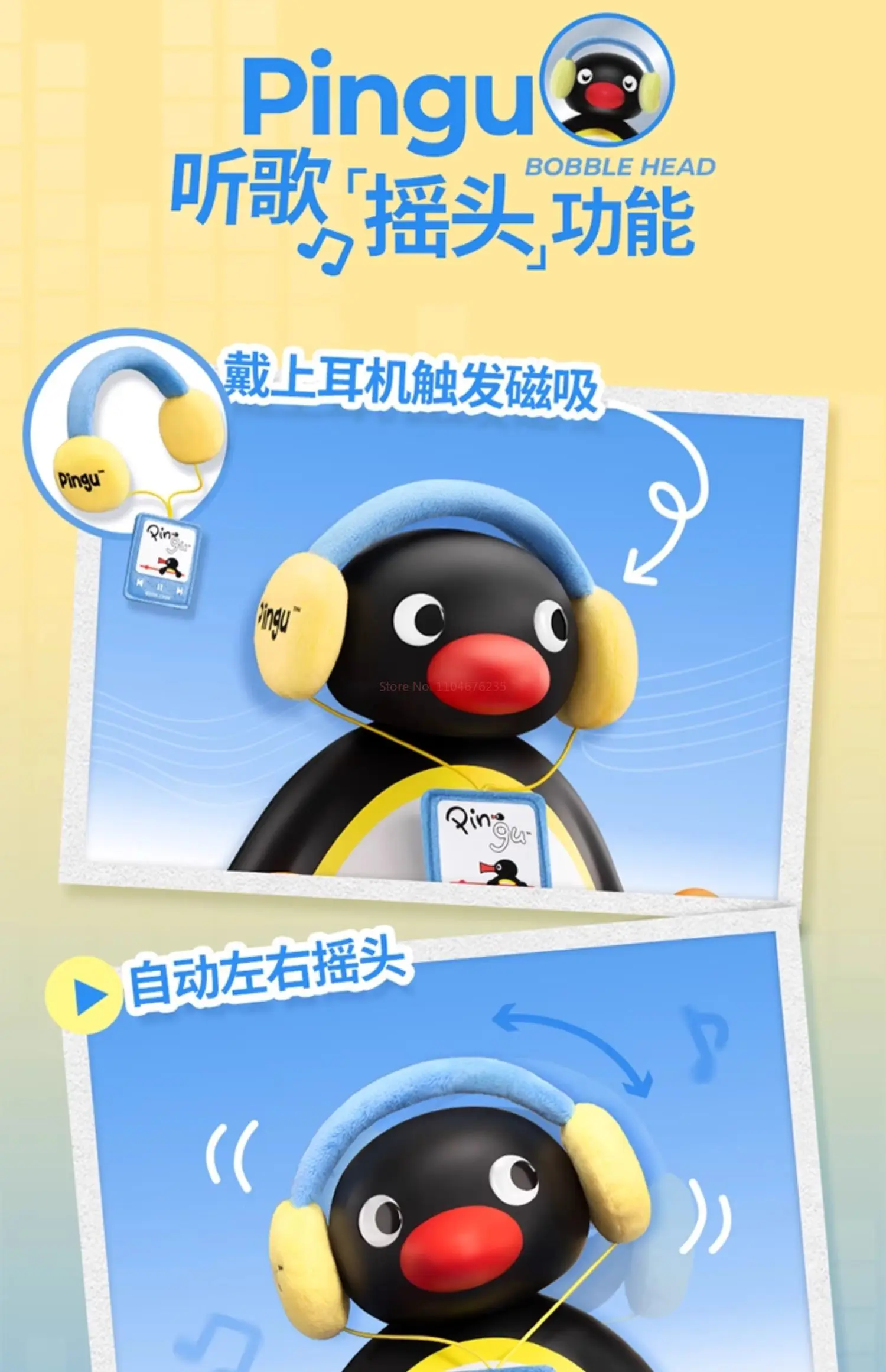 Martube New Pingu Listening To Music Shaking Head Speaker Portable Mini Bluetooth Speaker Desktop Decorative Birthday Kids Gift