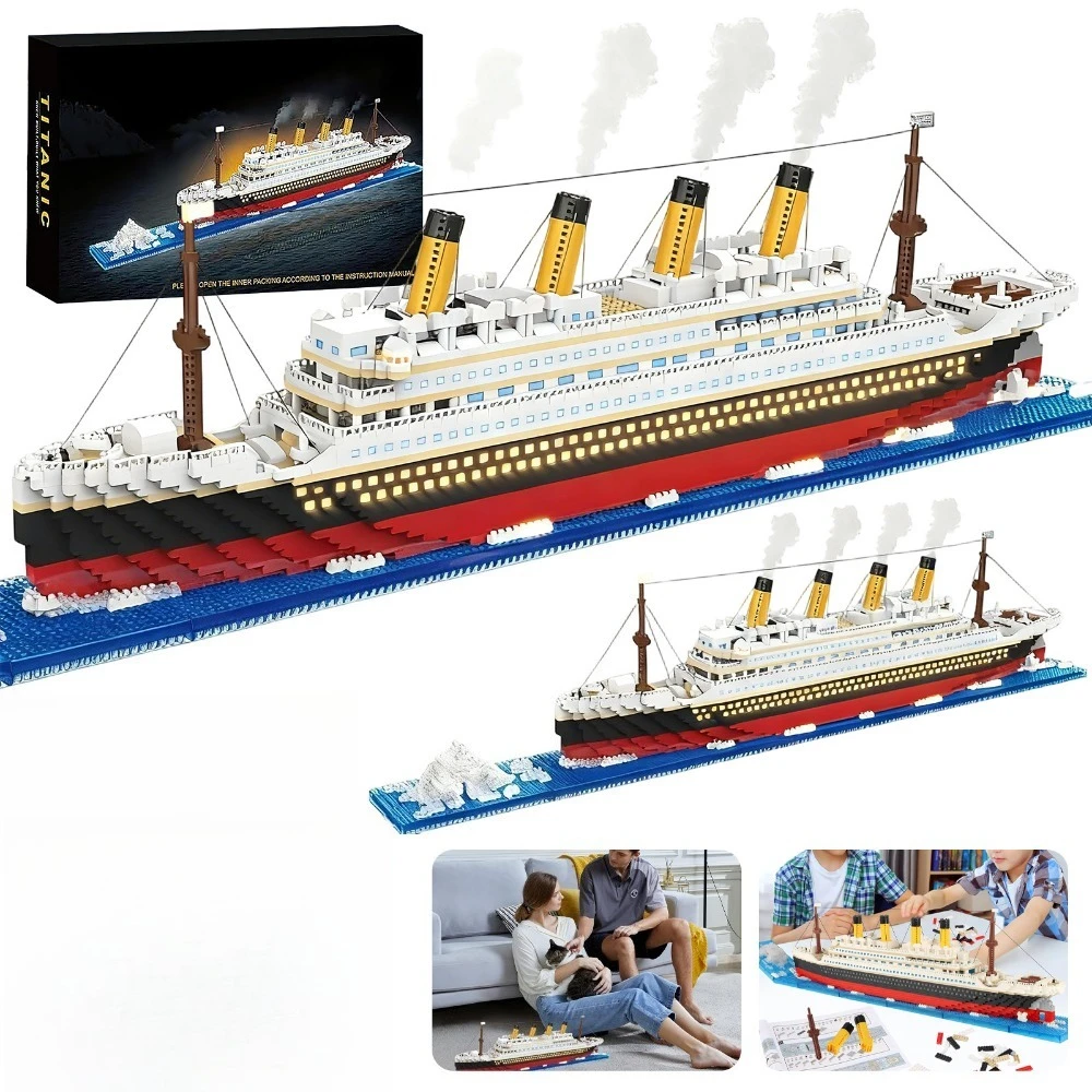 4100‑Piece LED Titanic Building Blocks Set, High‑Detail Classic Cruise Ship Model, DIY Assembly Kit for Model Enthusiasts, Boys Girls Holiday Gift