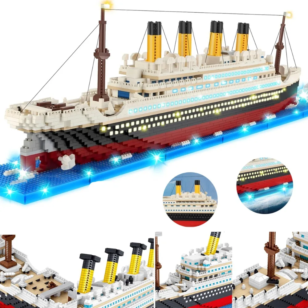 4100‑Piece LED Titanic Building Blocks Set, High‑Detail Classic Cruise Ship Model, DIY Assembly Kit for Model Enthusiasts, Boys Girls Holiday Gift