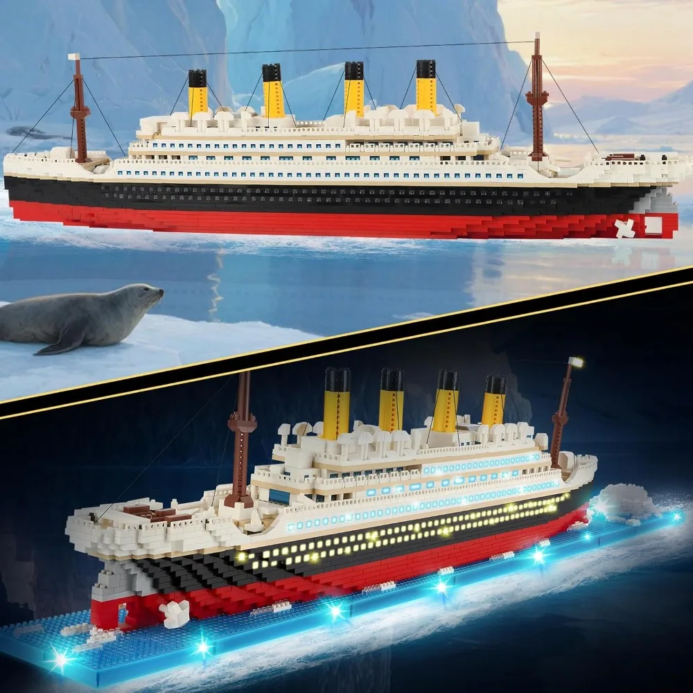 4100‑Piece LED Titanic Building Blocks Set, High‑Detail Classic Cruise Ship Model, DIY Assembly Kit for Model Enthusiasts, Boys Girls Holiday Gift