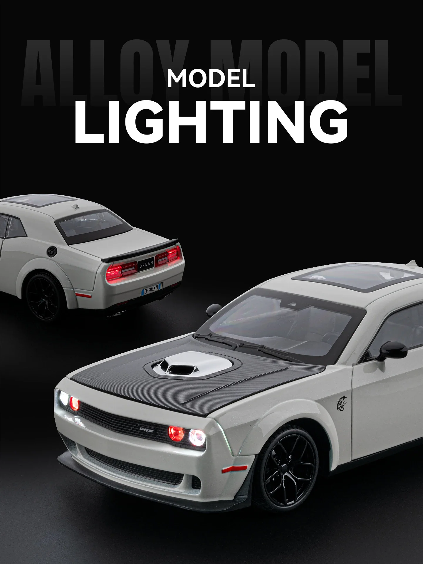 1:18 D Challenger SRT Hellcat Alloy Track Racing Car Model Metal Muscle Sports Car Vehicles Model Sound Light Kids Toys Gift