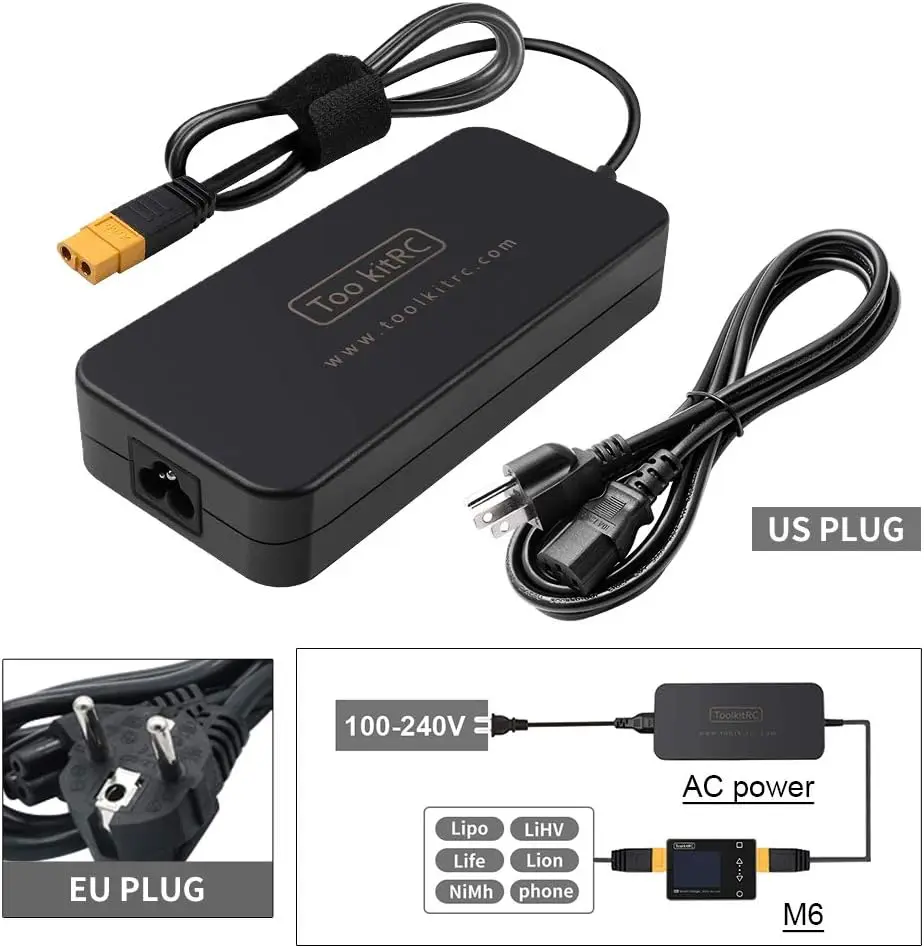 ToolKitRC ADP200 200W 4A Charger Power DC19.5V 10.3A Supply With XT60 Output Adapter for RC ISDT GTPower HotRC SkyRC Chargers