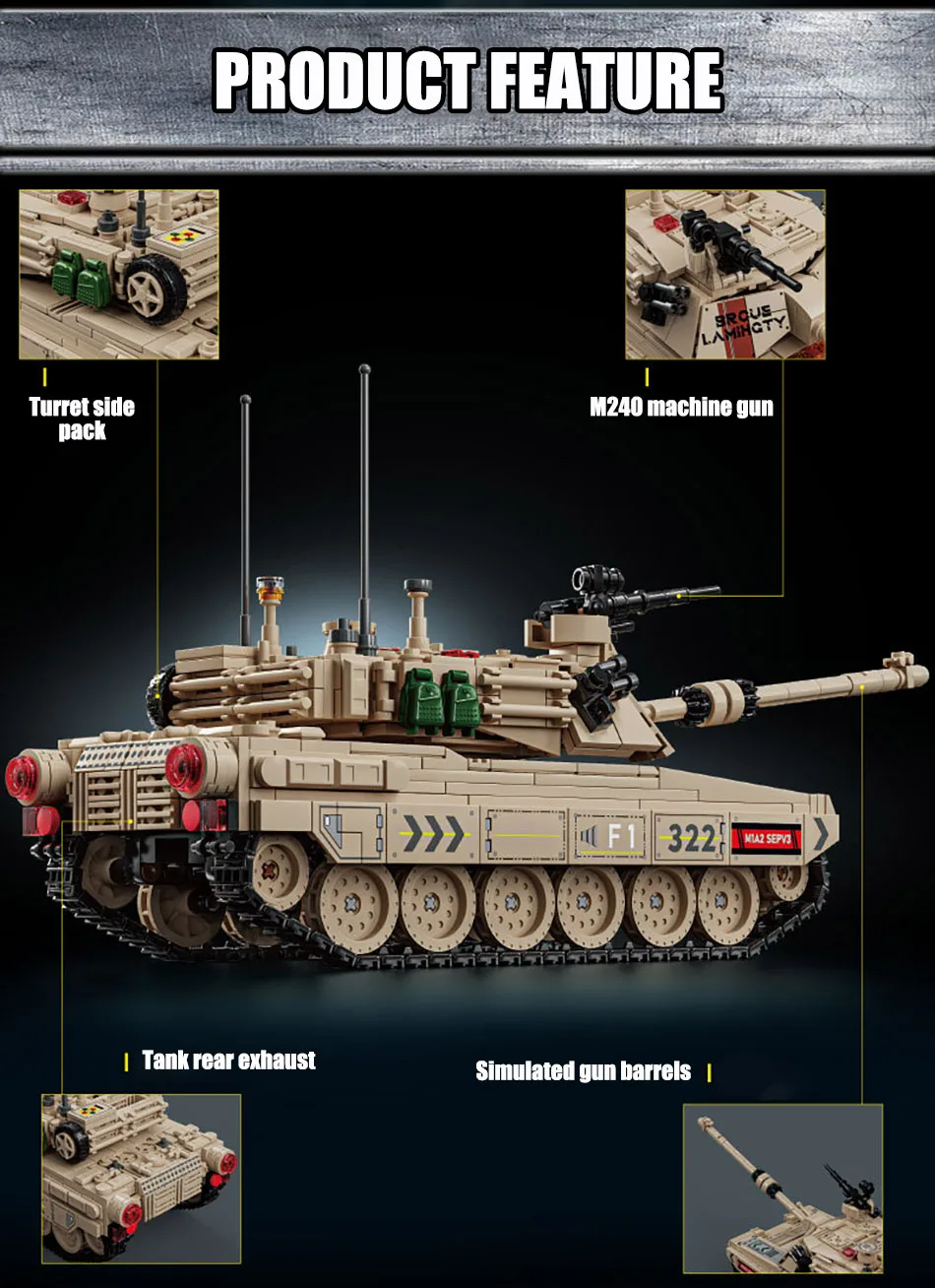 Military MOC 1002pcs M1 Abrams Main Battle Tank Model Kit Building Blocks Set Soldiers Figures Bricks Toys For Children Boy Gift