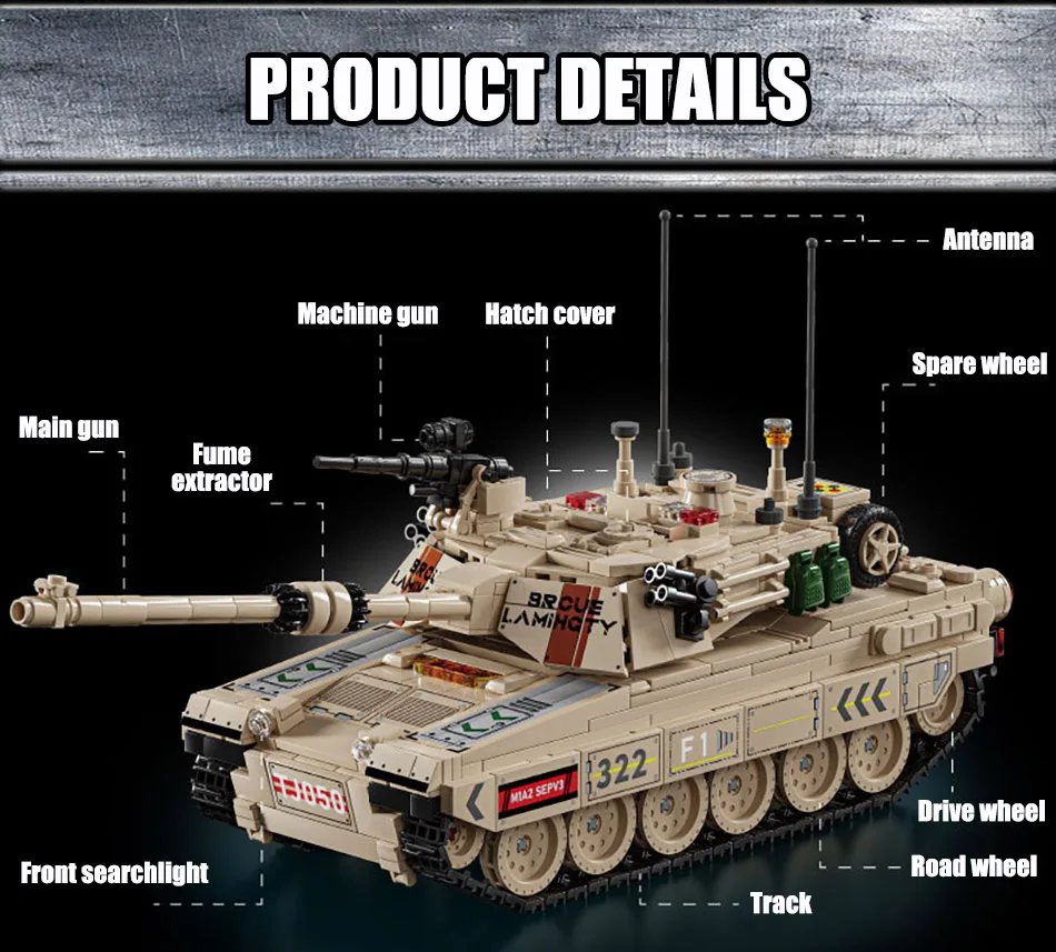 Military MOC 1002pcs M1 Abrams Main Battle Tank Model Kit Building Blocks Set Soldiers Figures Bricks Toys For Children Boy Gift