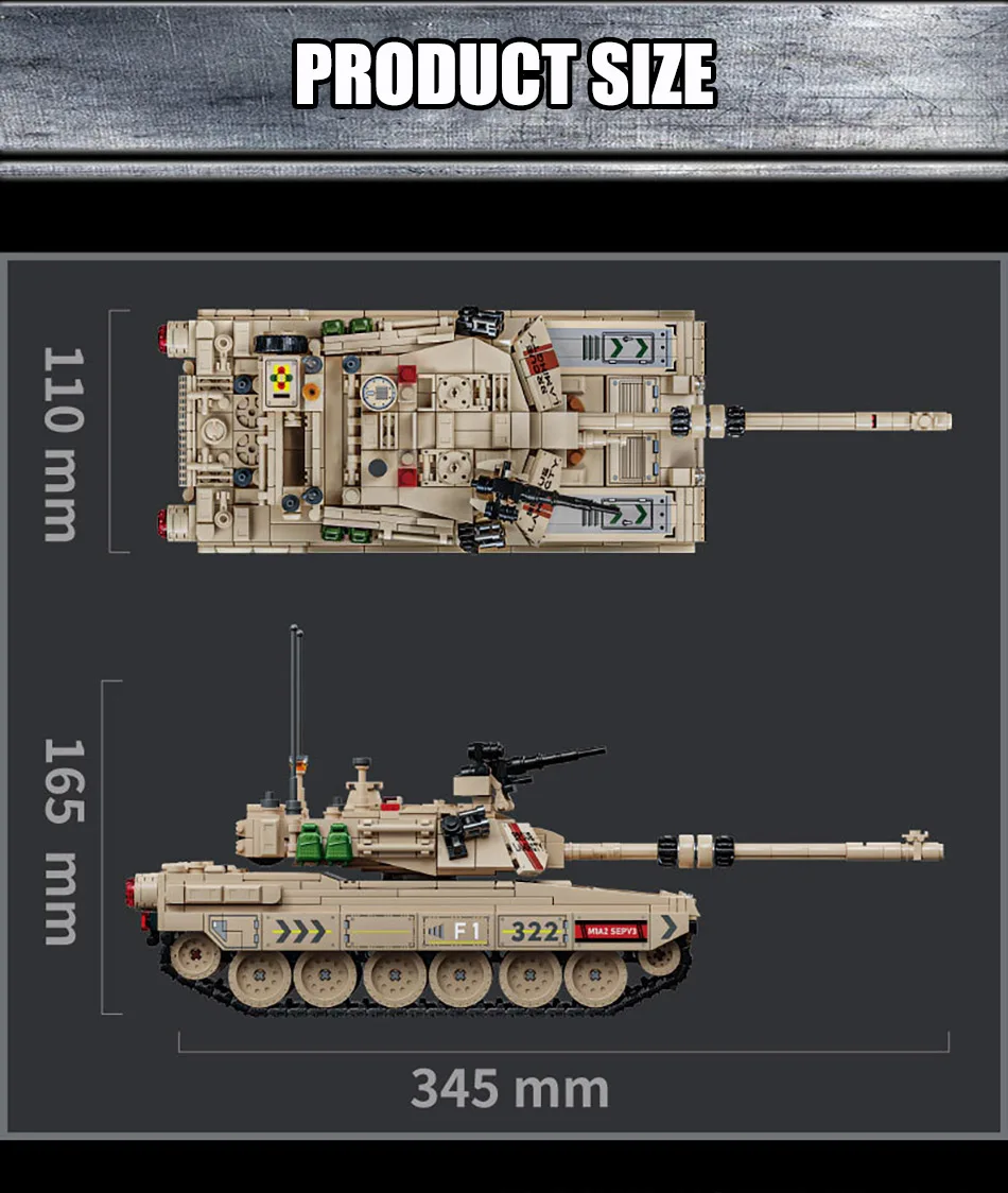 Military MOC 1002pcs M1 Abrams Main Battle Tank Model Kit Building Blocks Set Soldiers Figures Bricks Toys For Children Boy Gift
