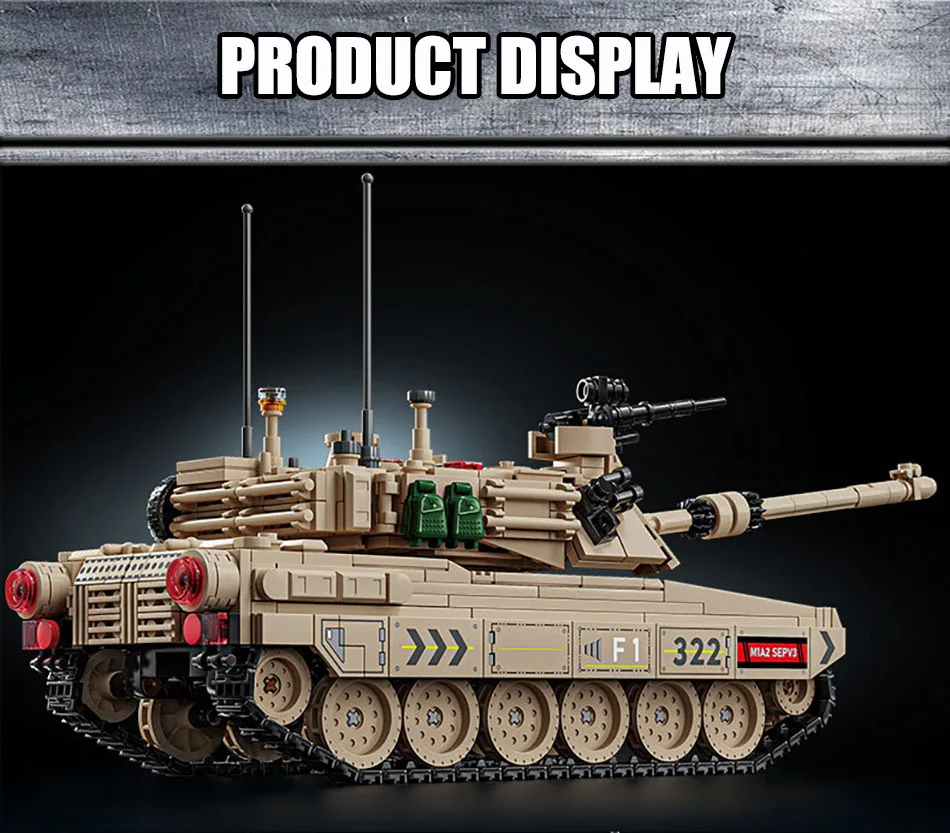 Military MOC 1002pcs M1 Abrams Main Battle Tank Model Kit Building Blocks Set Soldiers Figures Bricks Toys For Children Boy Gift