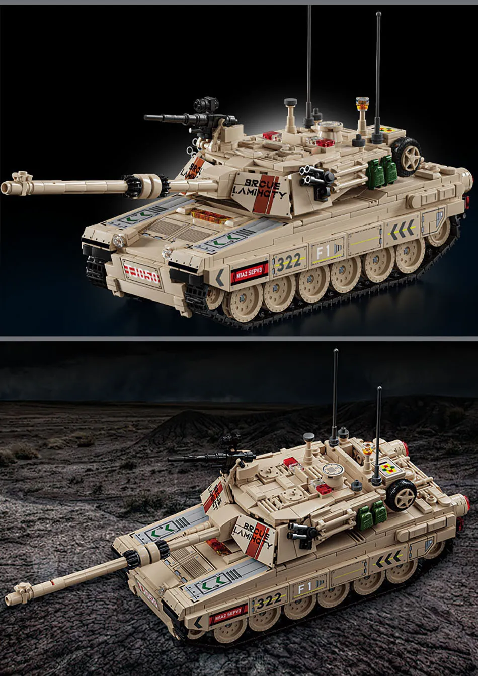 Military MOC 1002pcs M1 Abrams Main Battle Tank Model Kit Building Blocks Set Soldiers Figures Bricks Toys For Children Boy Gift