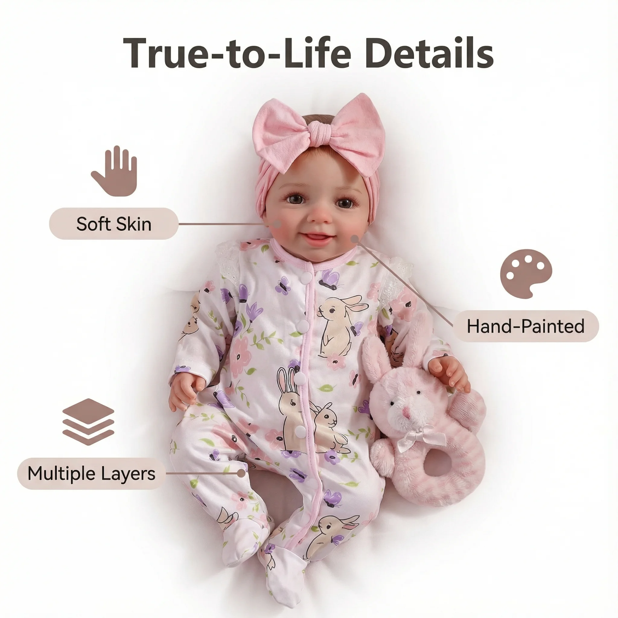 NPK 17-inch Reborn Baby Doll - Realistic 3D Skin Painted Hair Visible Veins Newborn Doll Collectible Figure Same as Picture