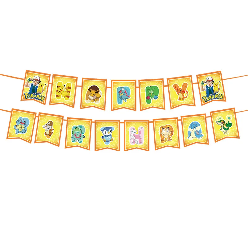Cartoon Pokemon Birthday Party Decorations Pikachu Theme Disposable Tableware Paper Cup Plate Banner Christmas Party Favor Gifts