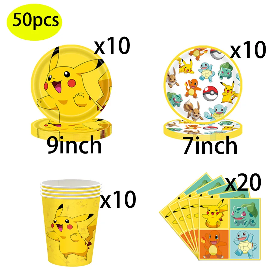 Cartoon Pokemon Birthday Party Decorations Pikachu Theme Disposable Tableware Paper Cup Plate Banner Christmas Party Favor Gifts