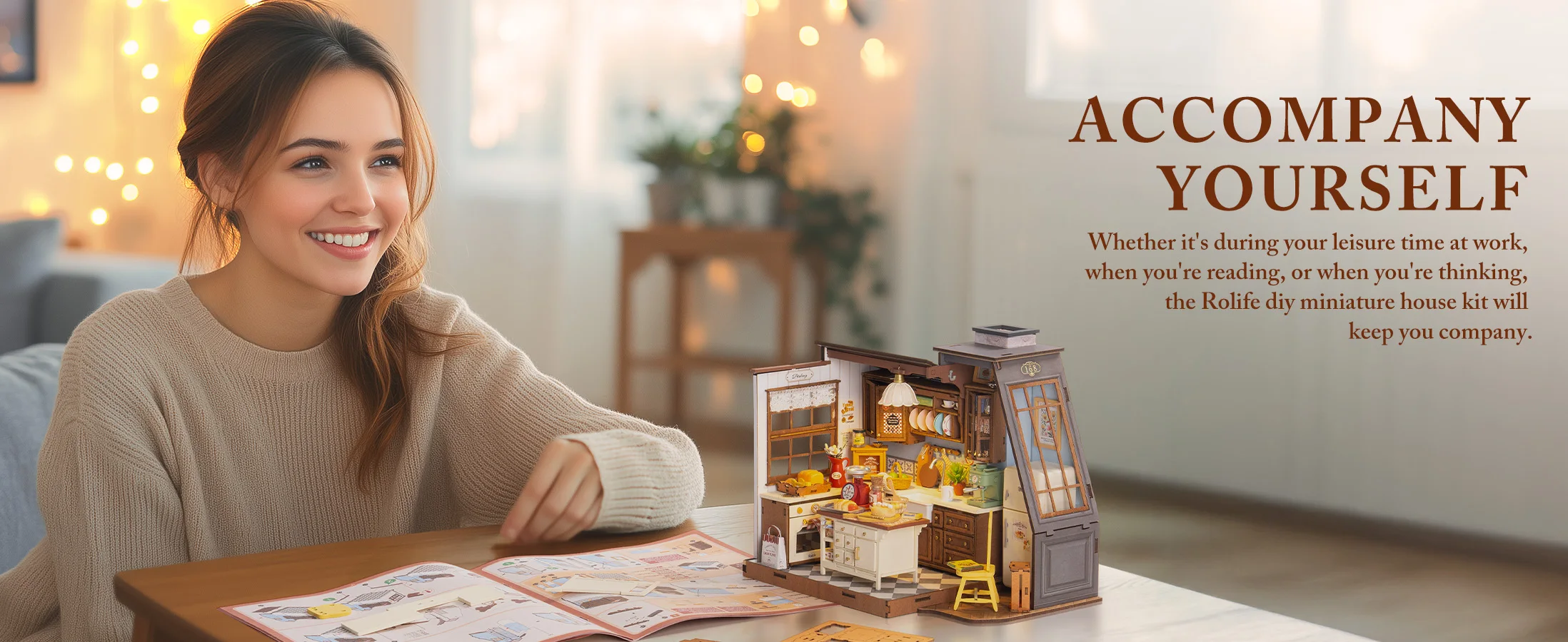 Robotime Baking Kitchen DIY Miniature Dollhouse Kit Crafts Hobbies Amazing Gift 3D Puzzle Mini House Building Kit Book Nook