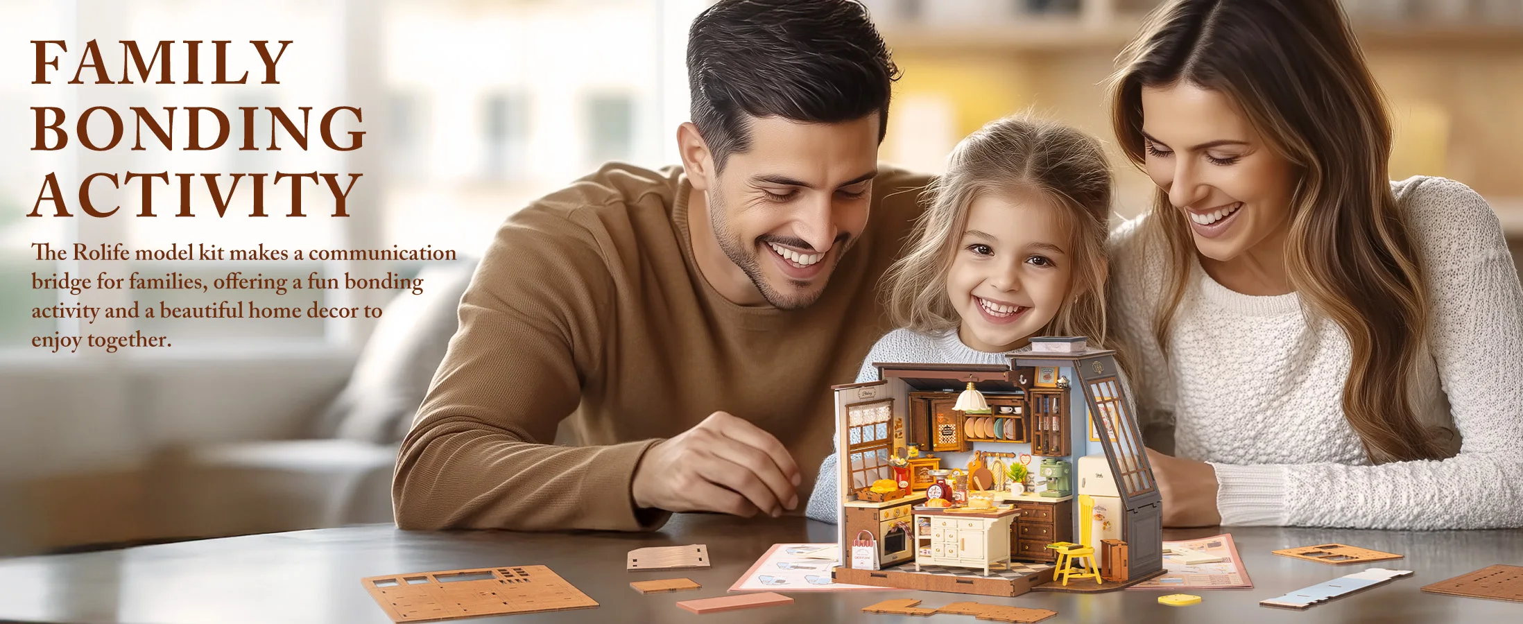 Robotime Baking Kitchen DIY Miniature Dollhouse Kit Crafts Hobbies Amazing Gift 3D Puzzle Mini House Building Kit Book Nook